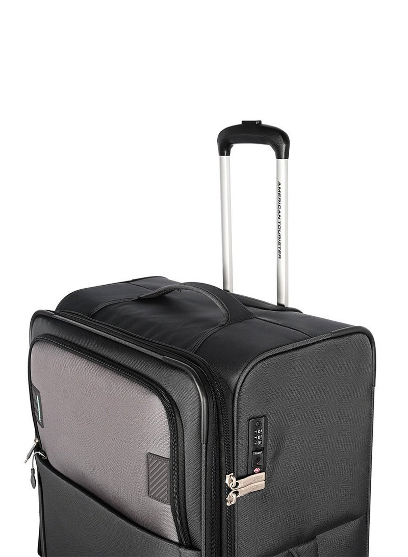 AMERICAN TOURISTER Majoris + Suitcase, Check-In Size 83 cm, 4 Spinner Wheels, Soft Top, 100% Polyester, Black|Corner Guards|Multi Front Pocket|TSA Combination Lock|Expandable|Retractable Aluminum Handle - 3 Years International Warranty - Image 4